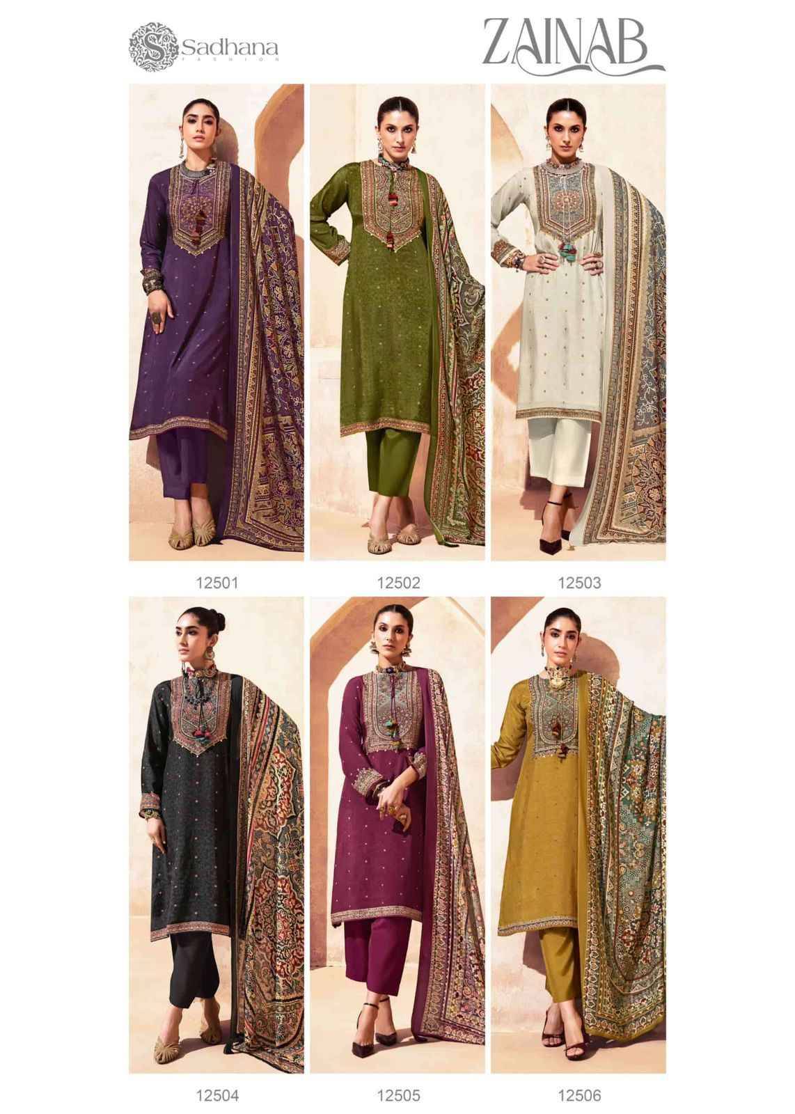 ZAINAB By SADHANA FASHION 12501 to 12506 Designer Festive Suits Beautiful Fancy Stylish Colorful Party Wear & Occasional Wear PURE BEMBERG MUSLINE SILK Dresses At Wholesale Price